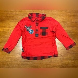 Trois moutons | red checkered 100% cotton polo long sleeve shirt